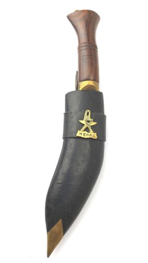 Nepalase, Gurkha Kukri Knife Scabbard, “Khukuri Nepal / Gorkha Army” Marked Blade, Kukri Emblem Mount
