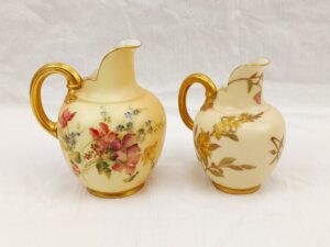 Pair Of 1904 Royal Worcester Blush Ivory And Floral Small Cream Or Milk Jugs