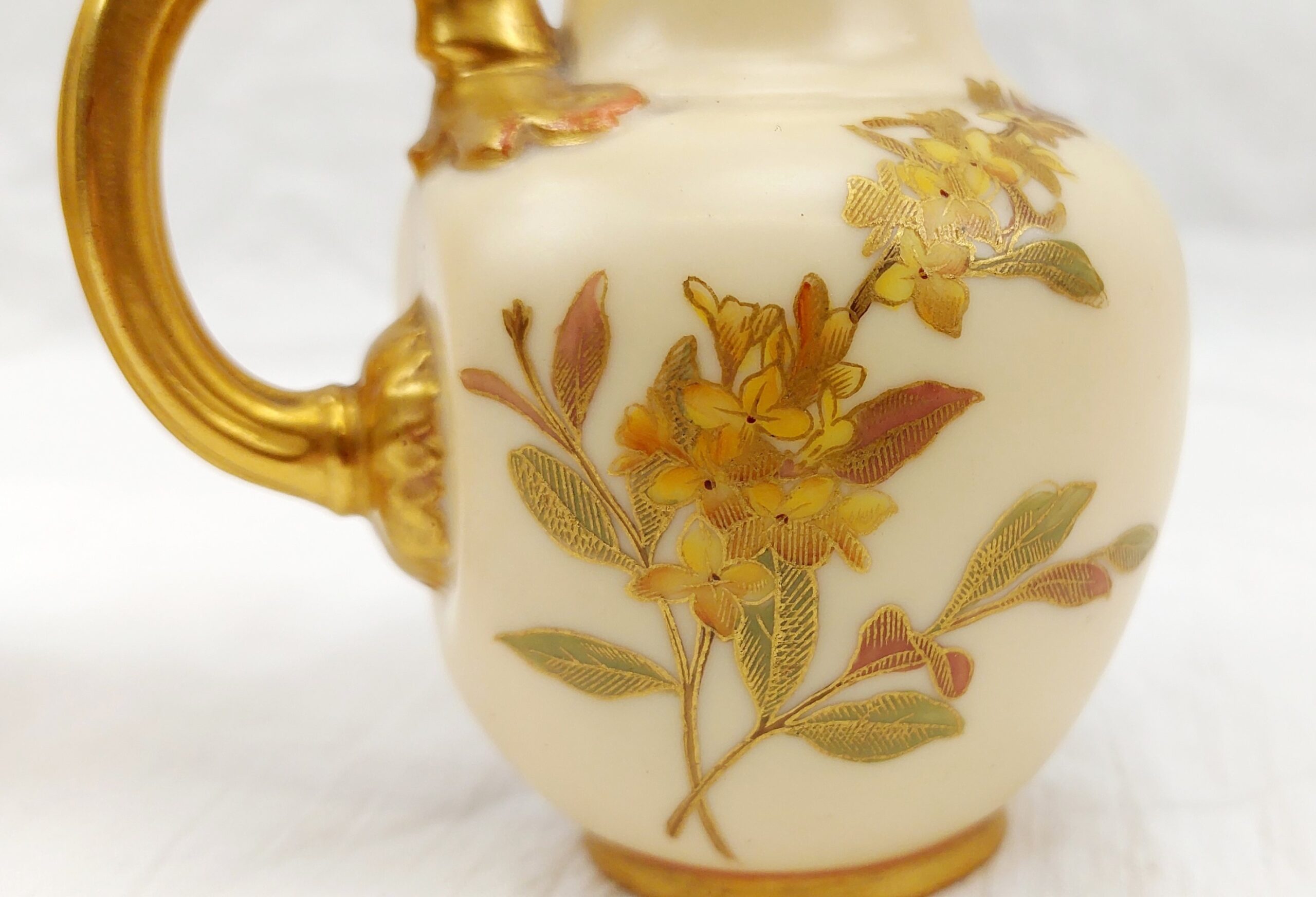 Pair Of 1904 Royal Worcester Blush Ivory And Floral Small Cream Or Milk Jugs - Image 5