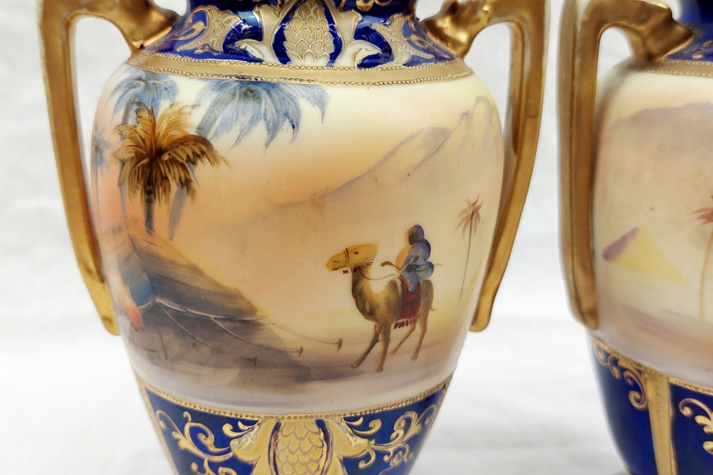 Pair Of 1920s Noritake Of Japan Vases With Egyptian Desert Scenes - Image 7