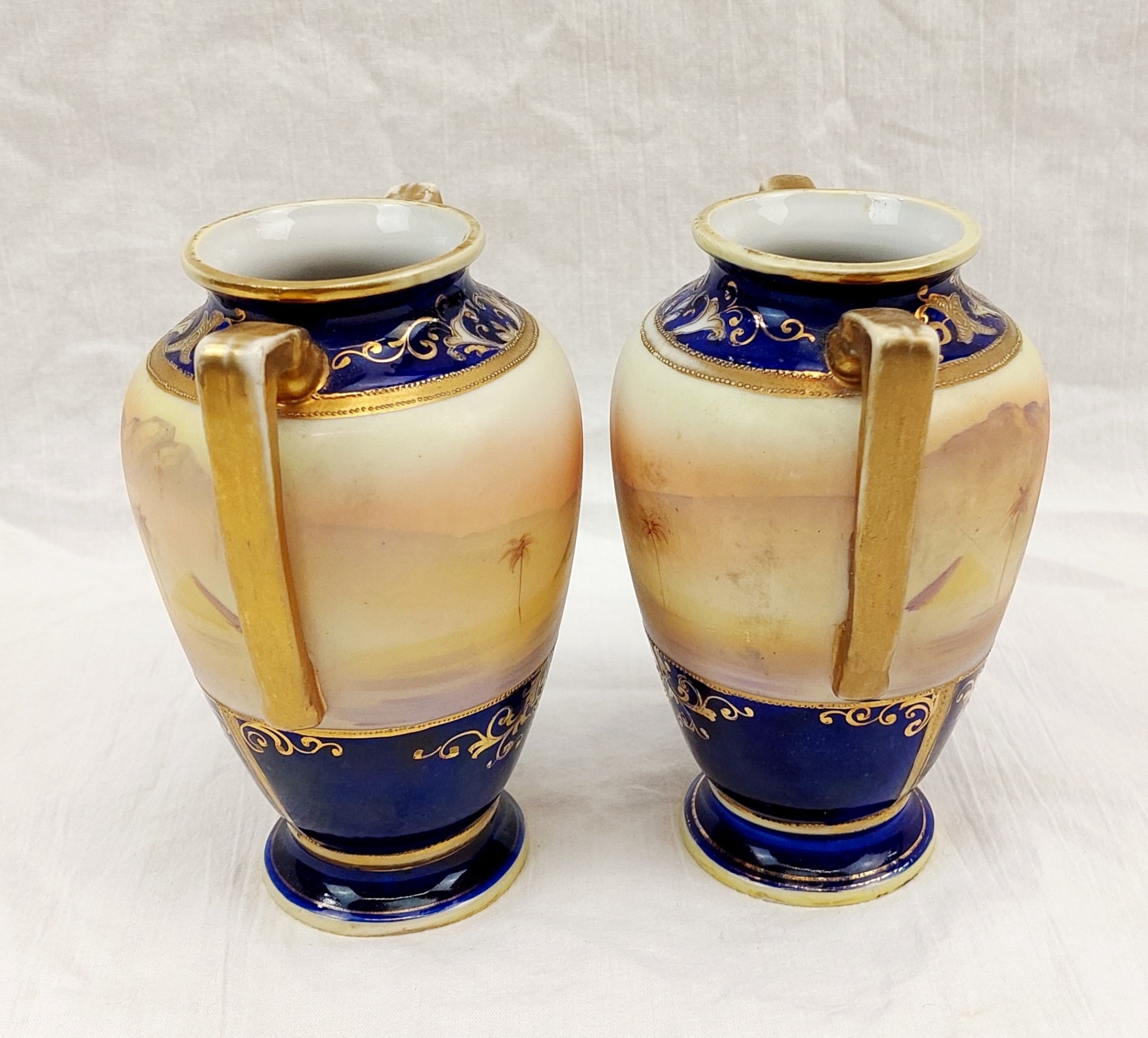 Pair Of 1920s Noritake Of Japan Vases With Egyptian Desert Scenes - Image 3