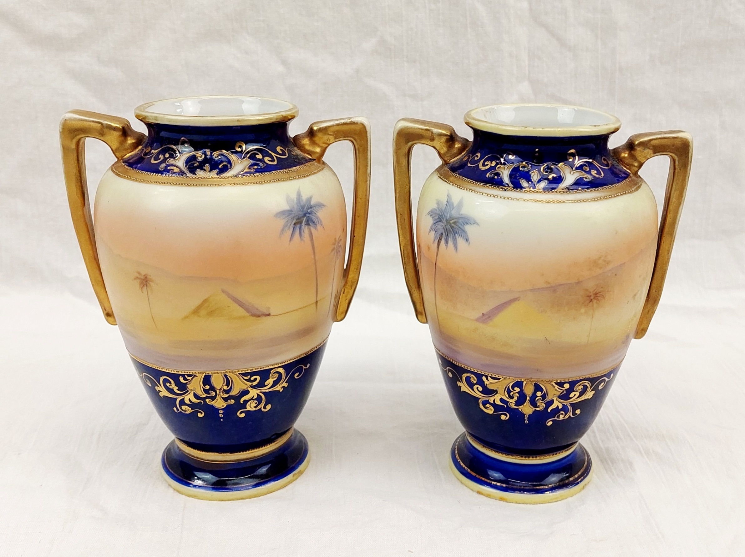 Pair Of 1920s Noritake Of Japan Vases With Egyptian Desert Scenes - Image 4