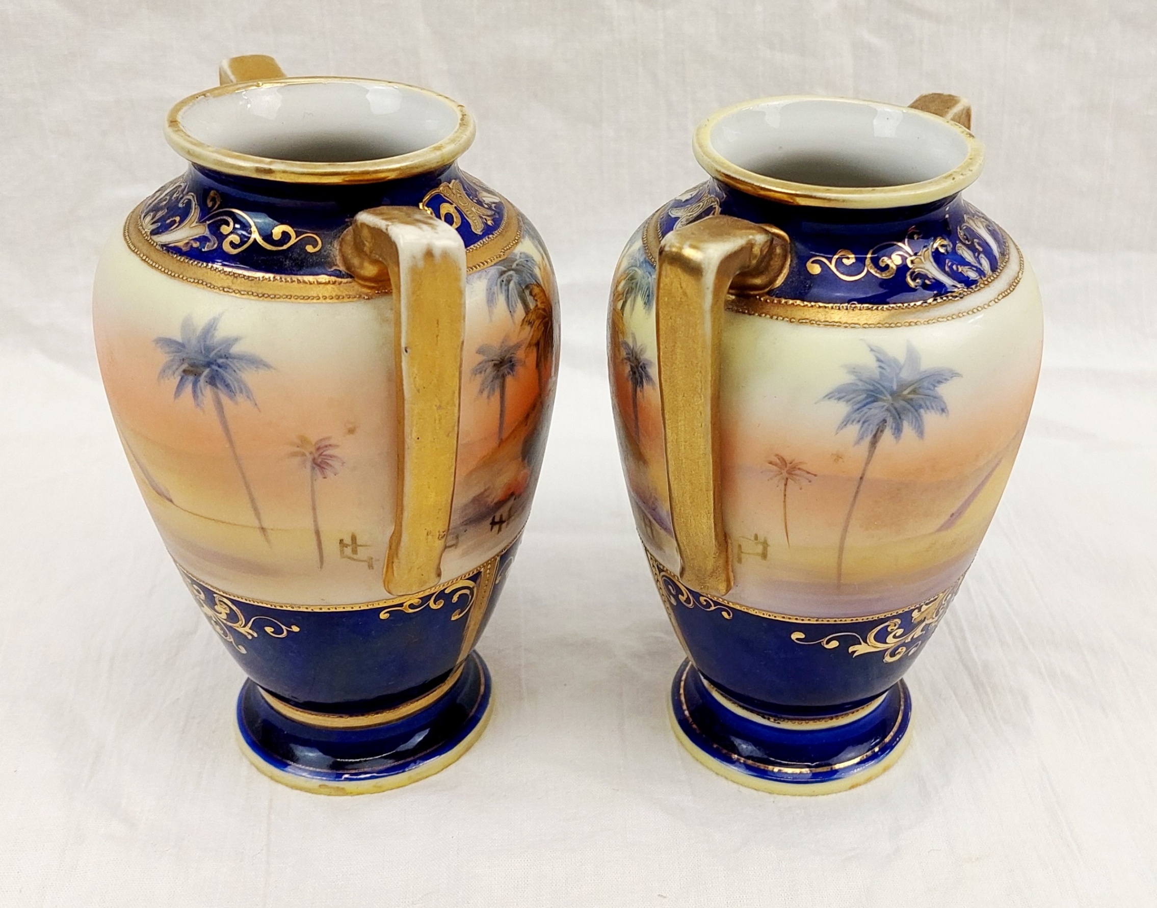 Pair Of 1920s Noritake Of Japan Vases With Egyptian Desert Scenes - Image 2