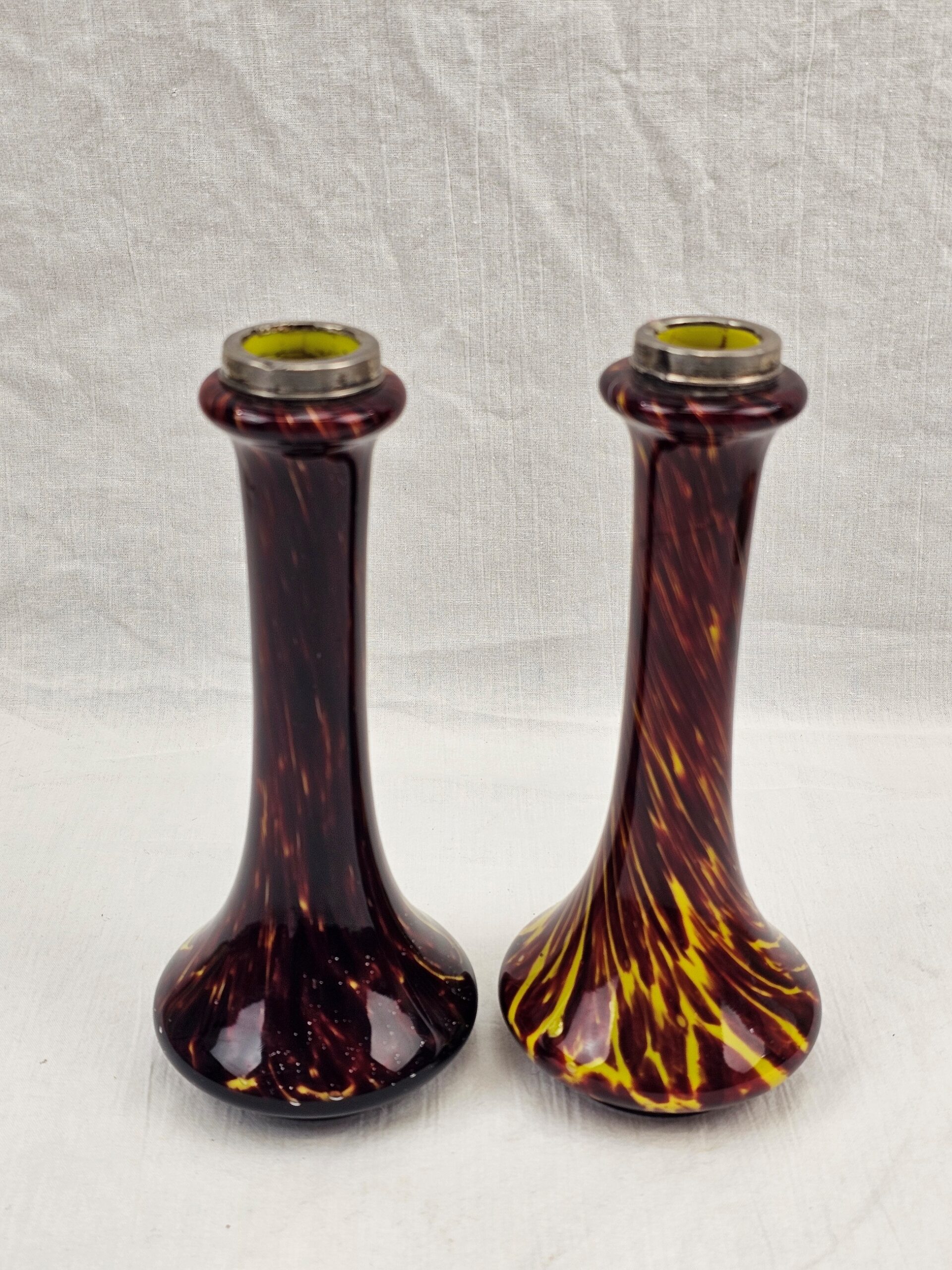 Pair Of Early 20th Century Franz Welz Glass Vases With White Metal Mounts - Image 5