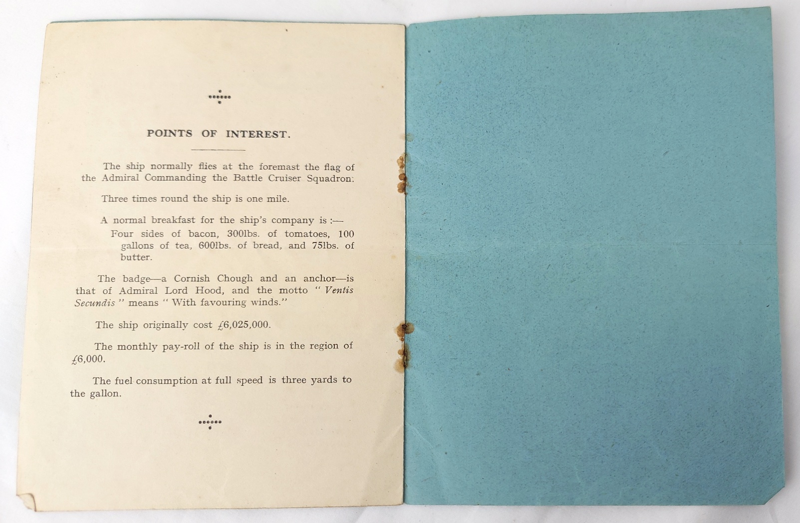 Rare, British Naval Heritage, c. 1920-41, HMS Hood Collection: Pair of Bandmaster Music Stand Finials, Commemorative Brass Ashtray & 1920s Visitor's Guide (3) - Image 18