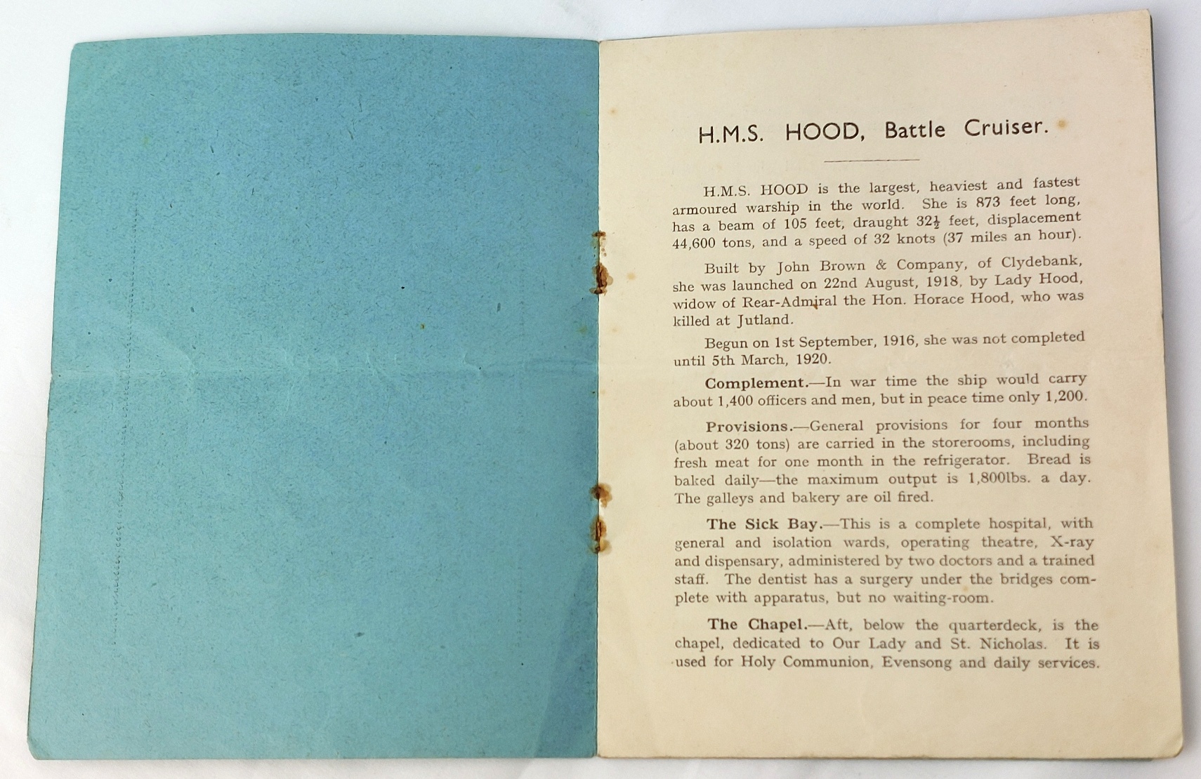 Rare, British Naval Heritage, c. 1920-41, HMS Hood Collection: Pair of Bandmaster Music Stand Finials, Commemorative Brass Ashtray & 1920s Visitor's Guide (3) - Image 16