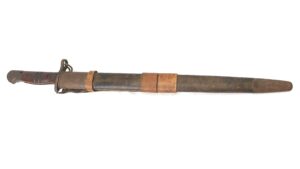 US, WW1 - Dated 1917, Winchester Model 1917 Bayonet with 1st Pattern Maxim Scabbard and WW2 British P39 Emergency Frog