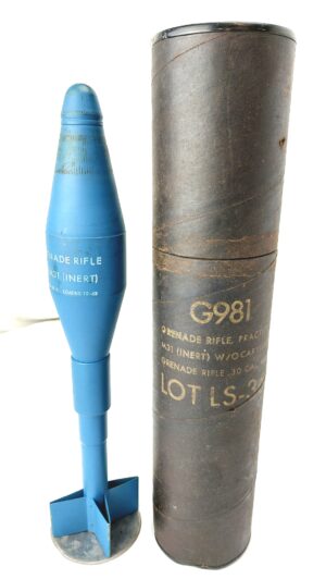 US, Vietnam Era, Practice Rifle Grenade M31 (Inert), Dated Oct 1963, with Period US G981 Rifle Grenade Transit Container