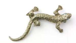 Vintage Marcasite Lizard Brooch with Turquoise-Coloured Eyes