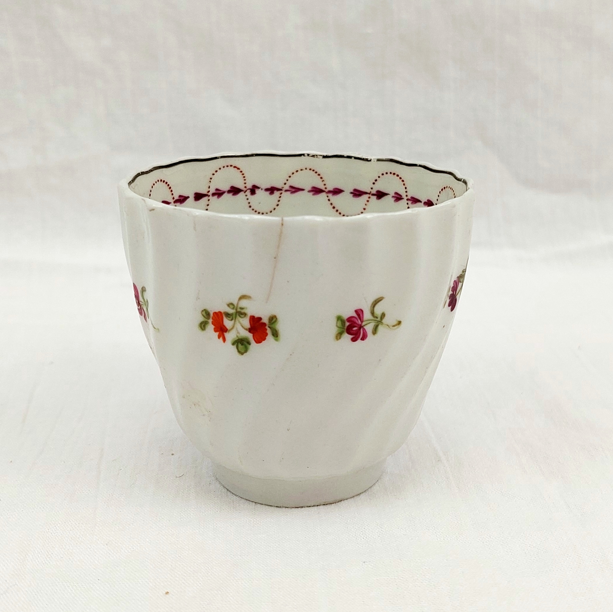 c1790 A And E Keeling Factory X Porcelain Floral Fluted Coffee Cup - Image 2