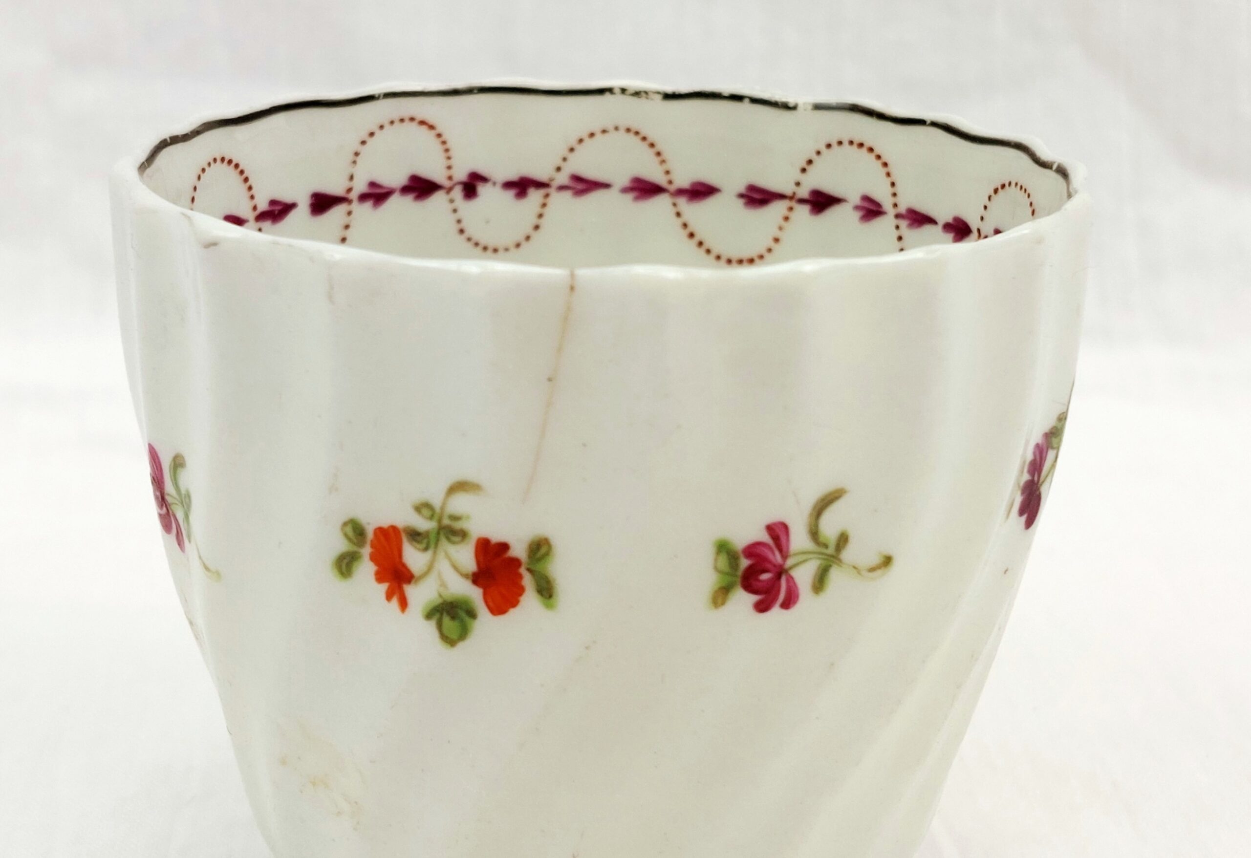 c1790 A And E Keeling Factory X Porcelain Floral Fluted Coffee Cup - Image 5