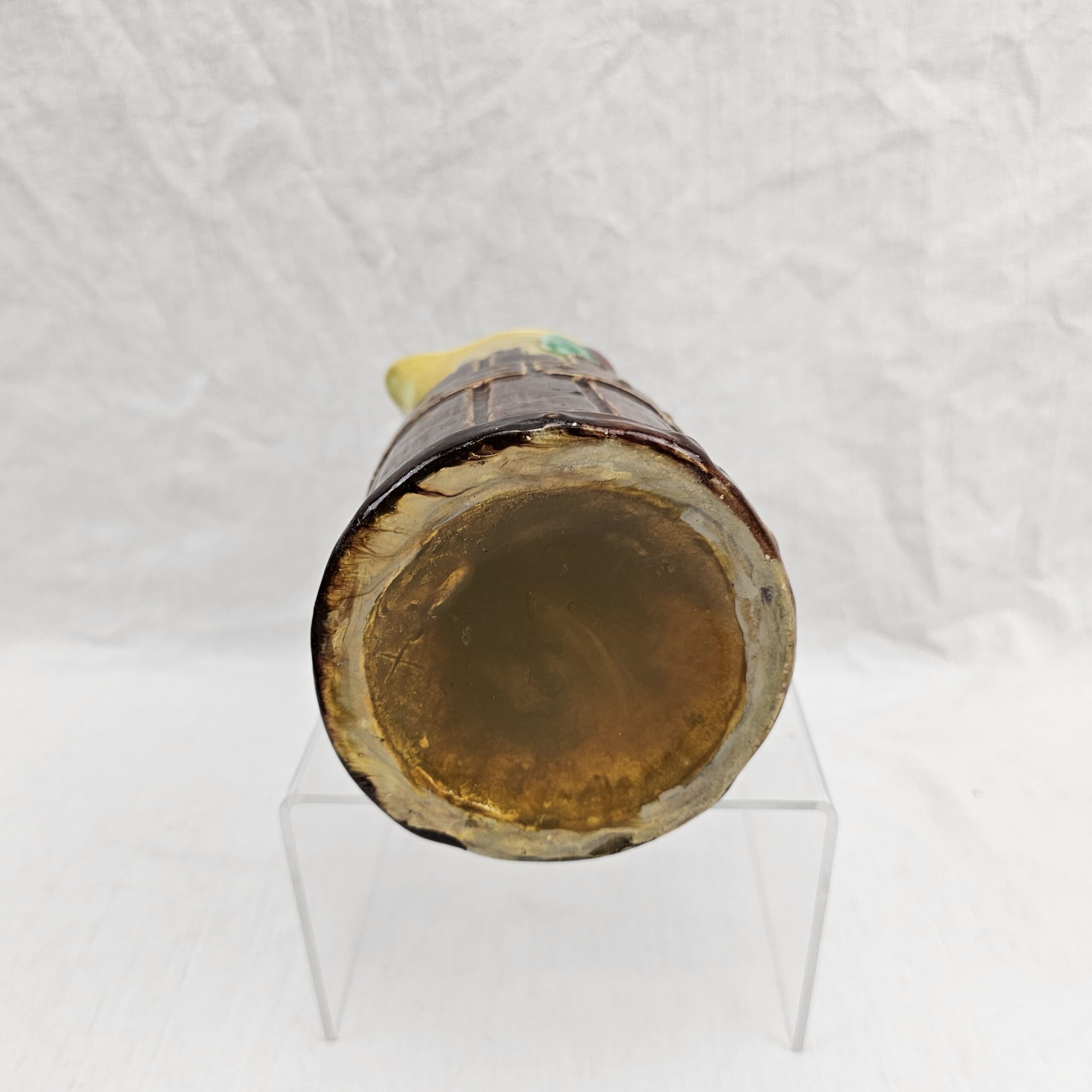 Victorian Majolica 'Bird on a Bucket' Jug - Rustic Barrel Stave Design with Perching Songbird, c.1880 - Image 7