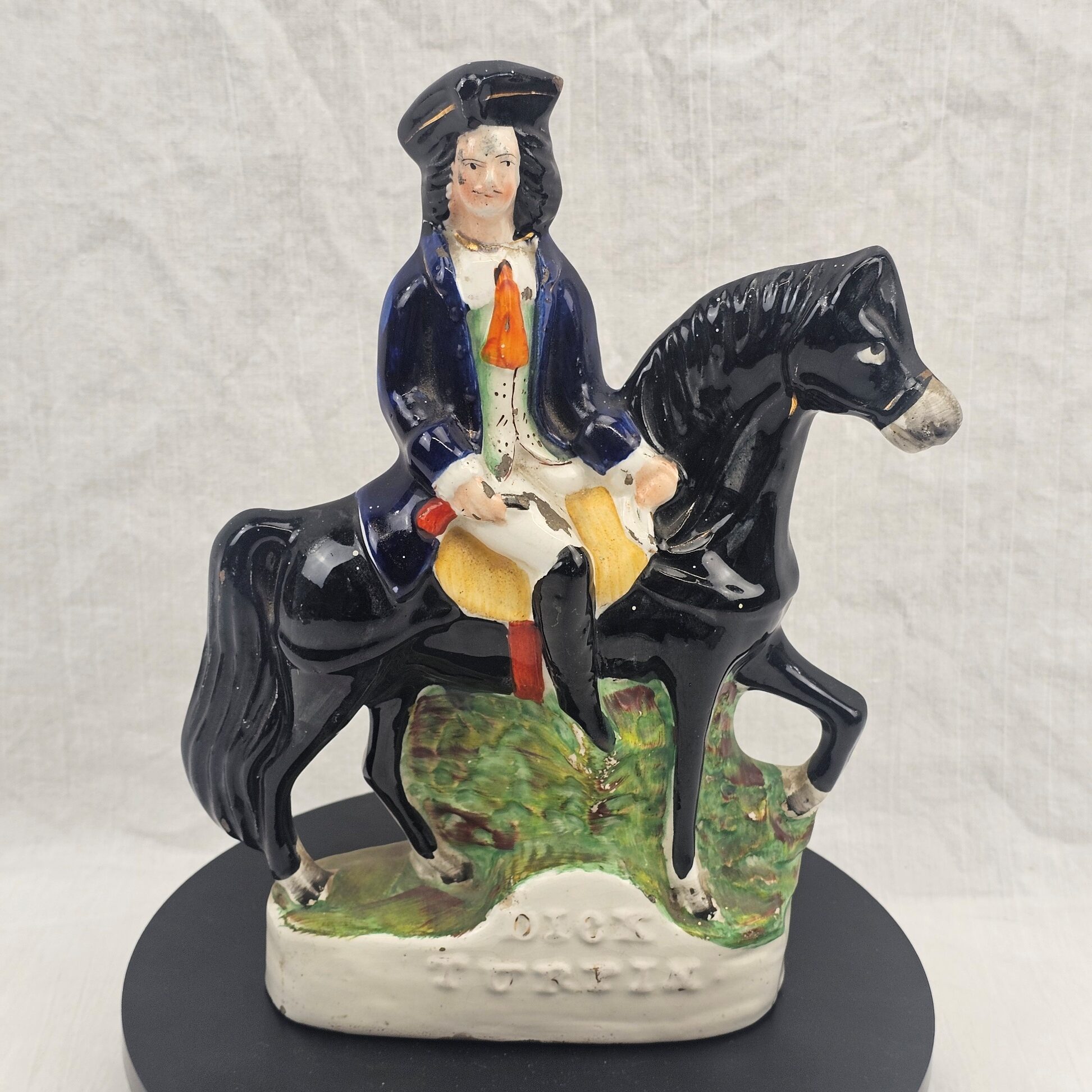 Victorian Staffordshire Equestrian Portrait Figure of Dick Turpin on Black Bess, c.1850–1870