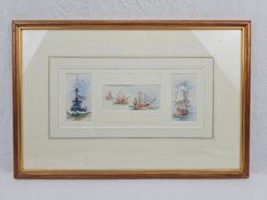 Age Of Sail Through The Ages Triptych Watercolour Attributed To W. L. Wyllie