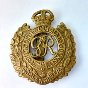 British, WW2 / Post-War, Royal Engineers Other Ranks Cap Badge – King George VI GVIR – Brass Slider Fitting