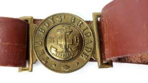 British, Mid-20th Century, The Boys’ Brigade Brass Belt Buckle & Leather Belt – “Sure & Stedfast” Christian Youth Organisation Belt, Size 32