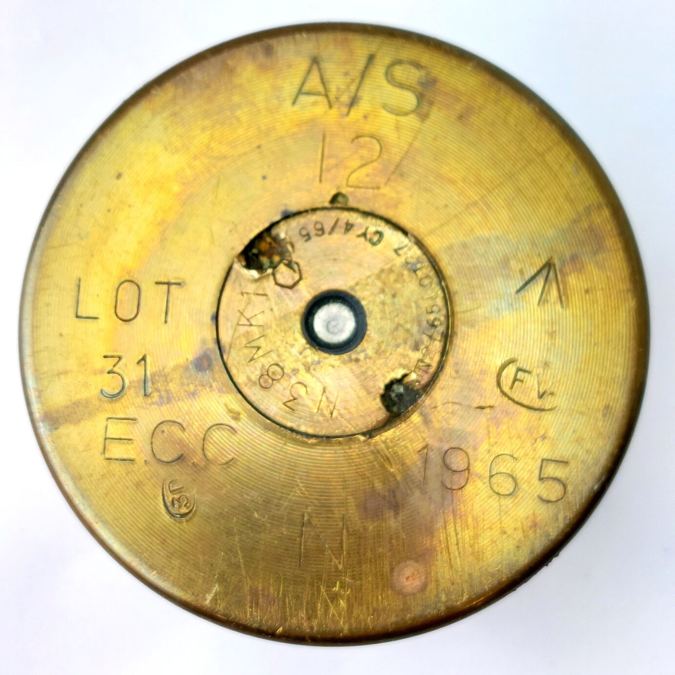 British, Cold War - Dated 1965, Royal Navy ‘N’ Marked, A/S 12 Anti-Submarine Brass Cartridge Case, Trench Art Ashtray Conversion, ECC - Image 3