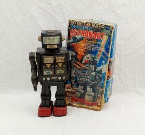 Boxed 1960s Vintage Horikawa Rotate O Matic Super Astronaut Tinplate Robot