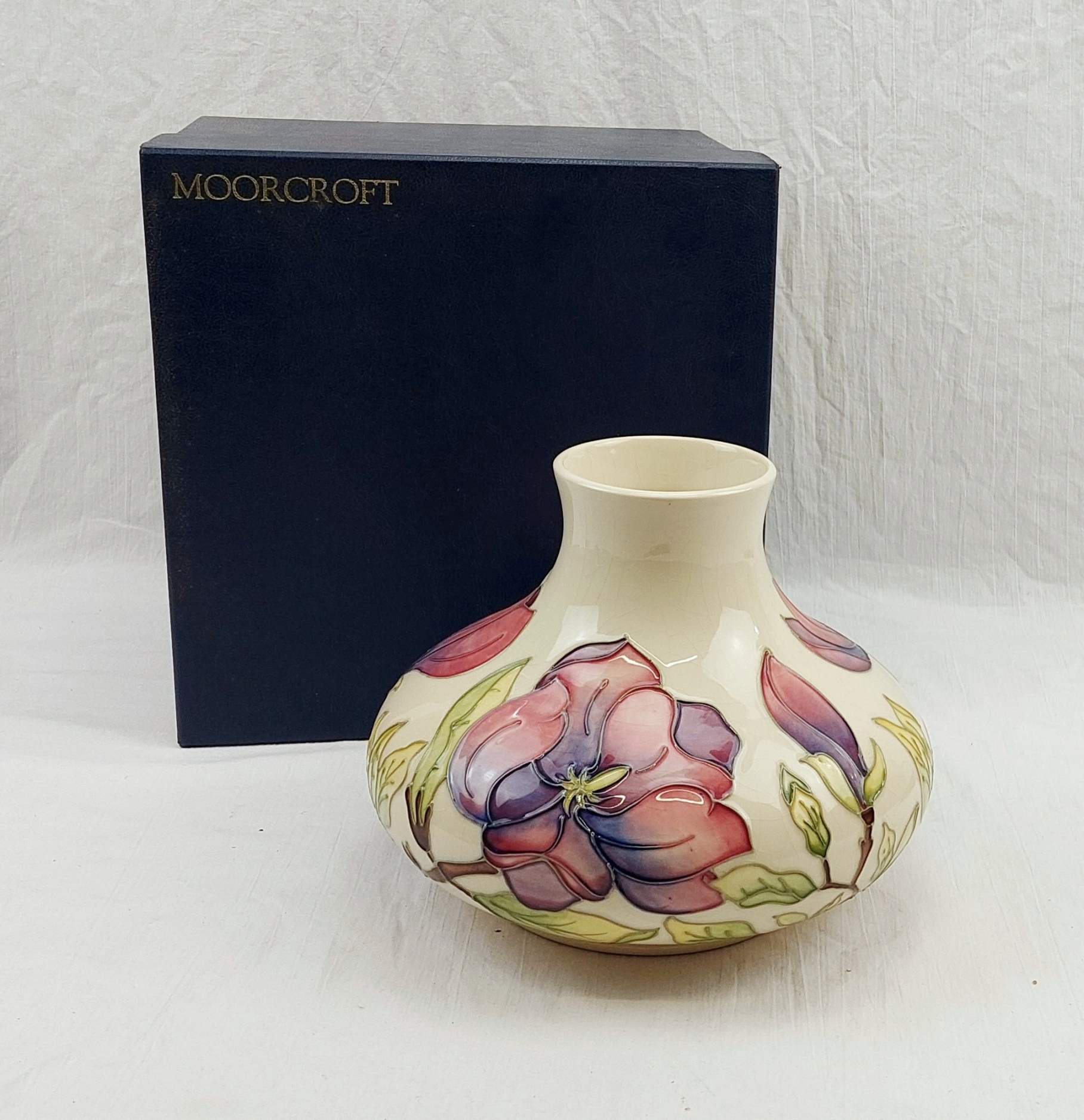 Boxed Large Moorcroft Onion Shaped Magnolia Pattern Vase