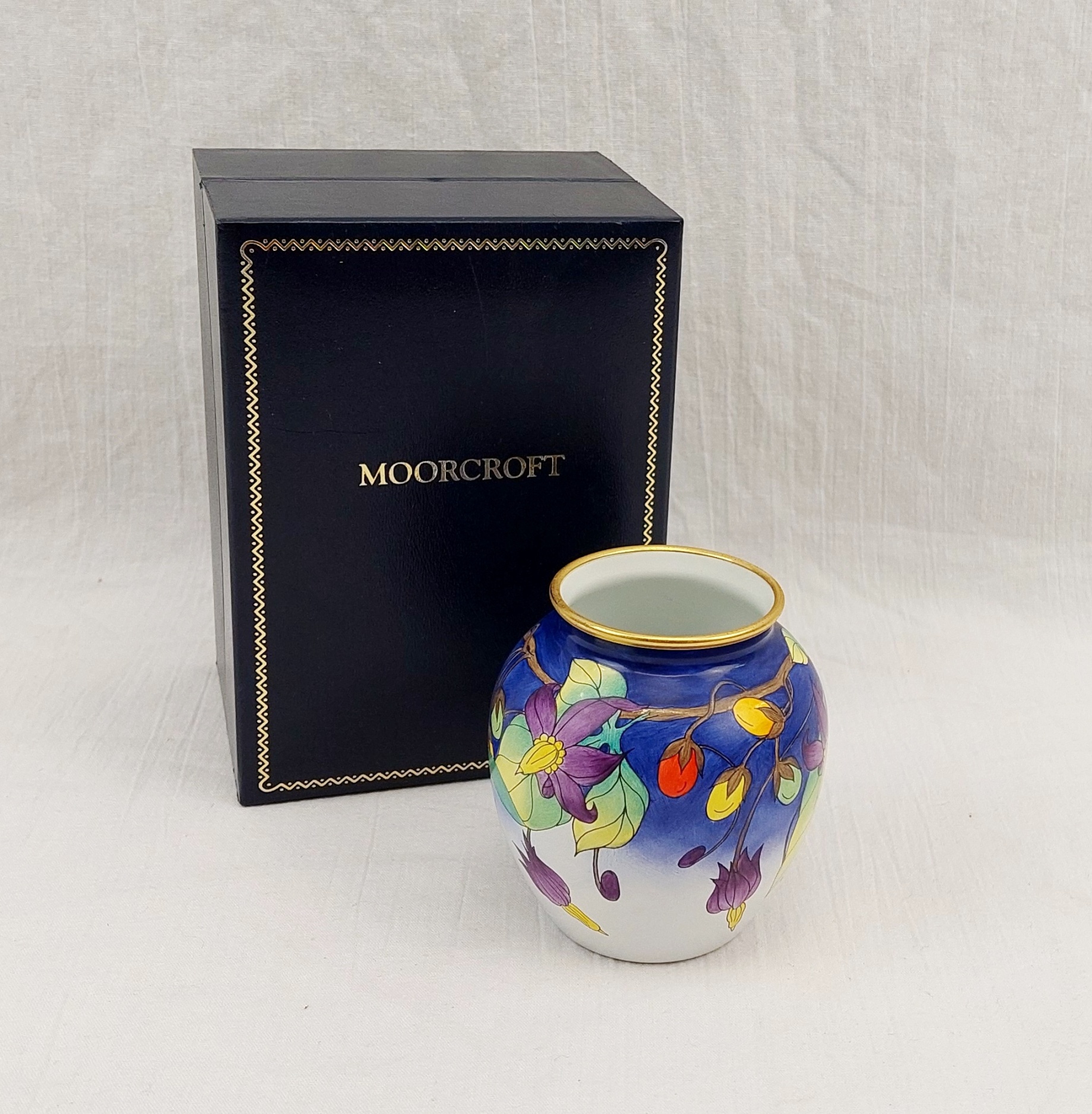 Boxed Moorcroft Bittersweet Pattern Enamel Vase