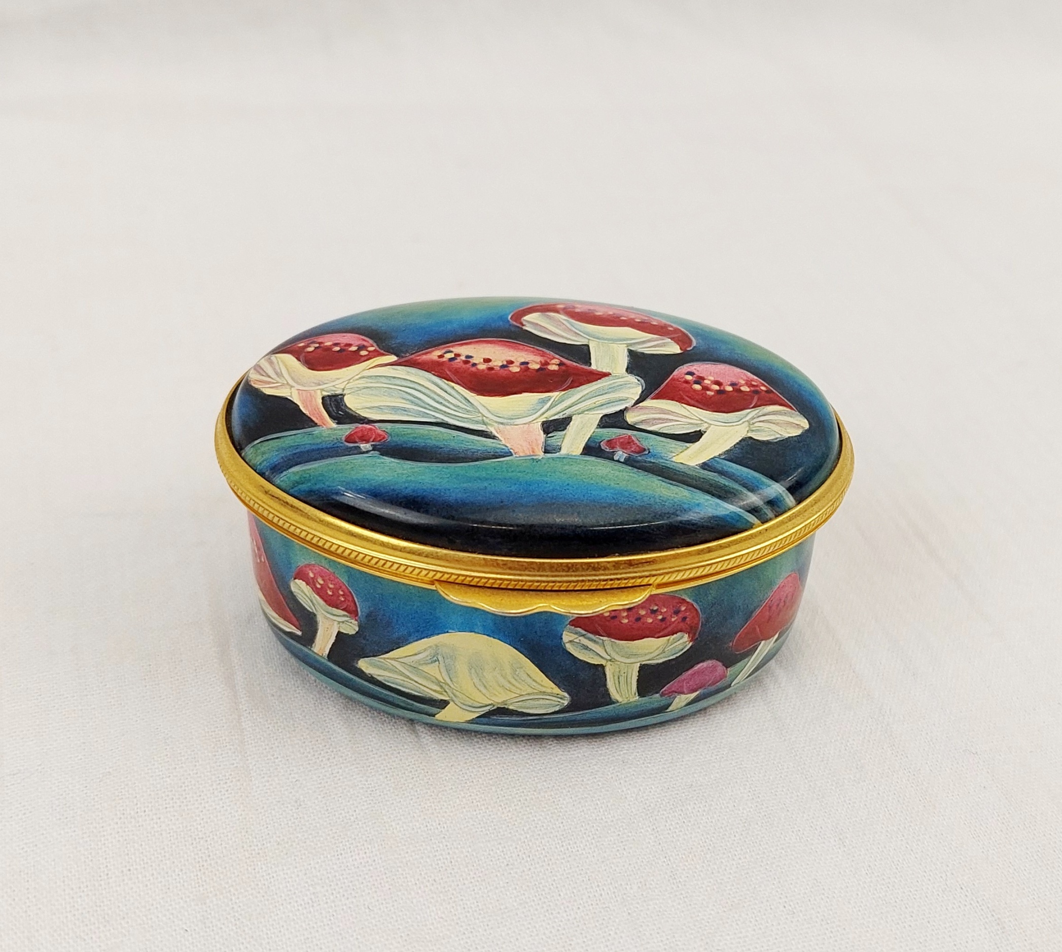 Boxed Moorcroft Claremont Mushroom Pattern Enamel Trinket Box - Image 6
