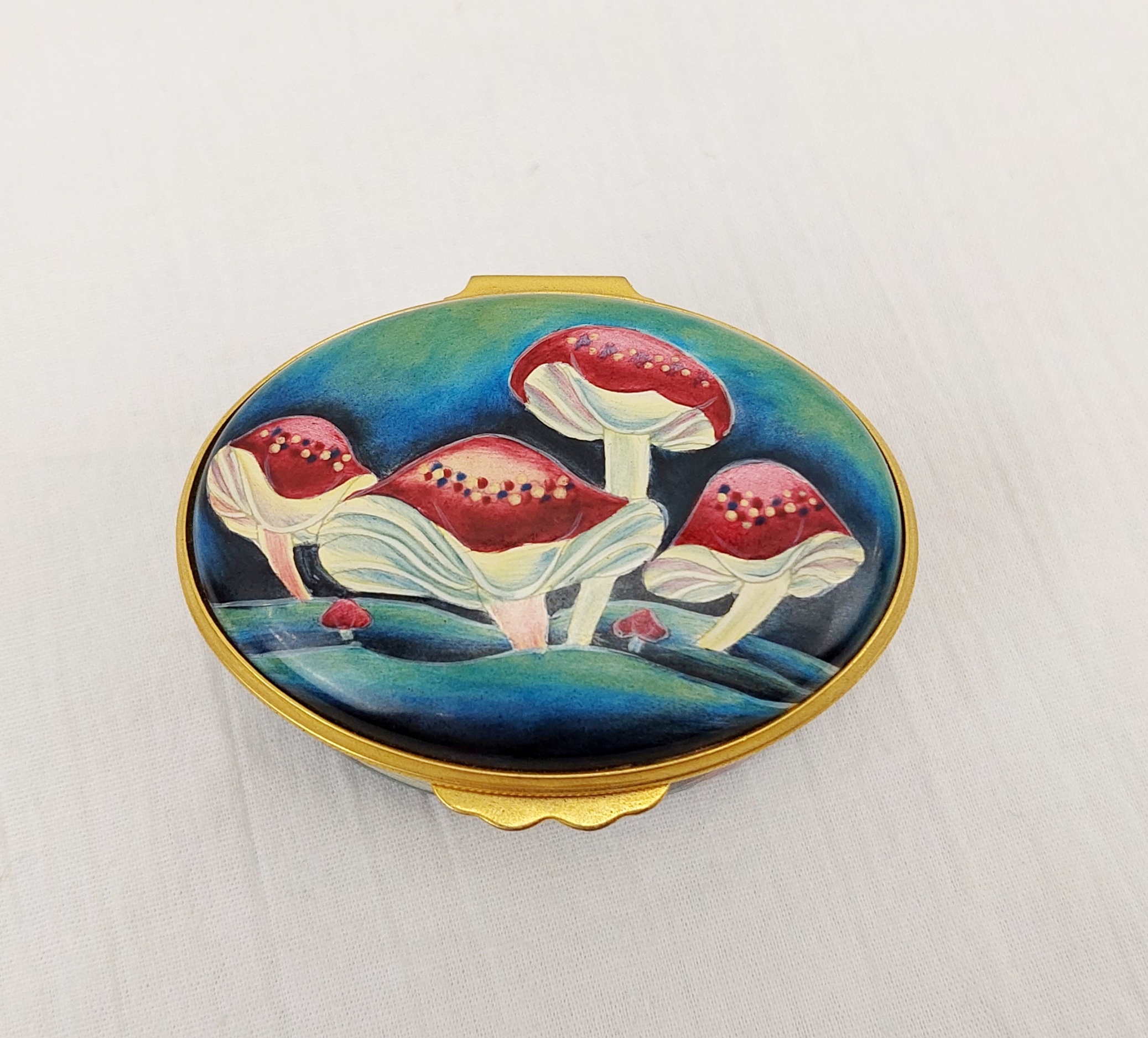 Boxed Moorcroft Claremont Mushroom Pattern Enamel Trinket Box - Image 7