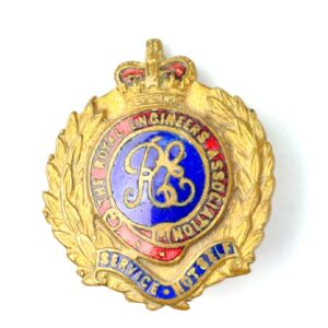 British, Post-1953, Royal Engineers Association (REA) Enamelled Gilt Lapel Badge – Queen’s Crown – “Service Not Self”