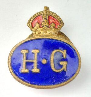 British, WW2, Home Guard (H.G.) Enamel Mufti Lapel Badge – King’s Crown – Civilian Service Badge