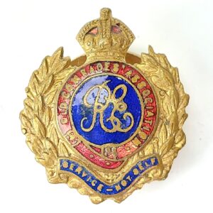 British, WW2 era, Royal Engineers Old Comrades Association (OCA) Enamel Lapel Badge – J.R. Gaunt London – King’s Crown