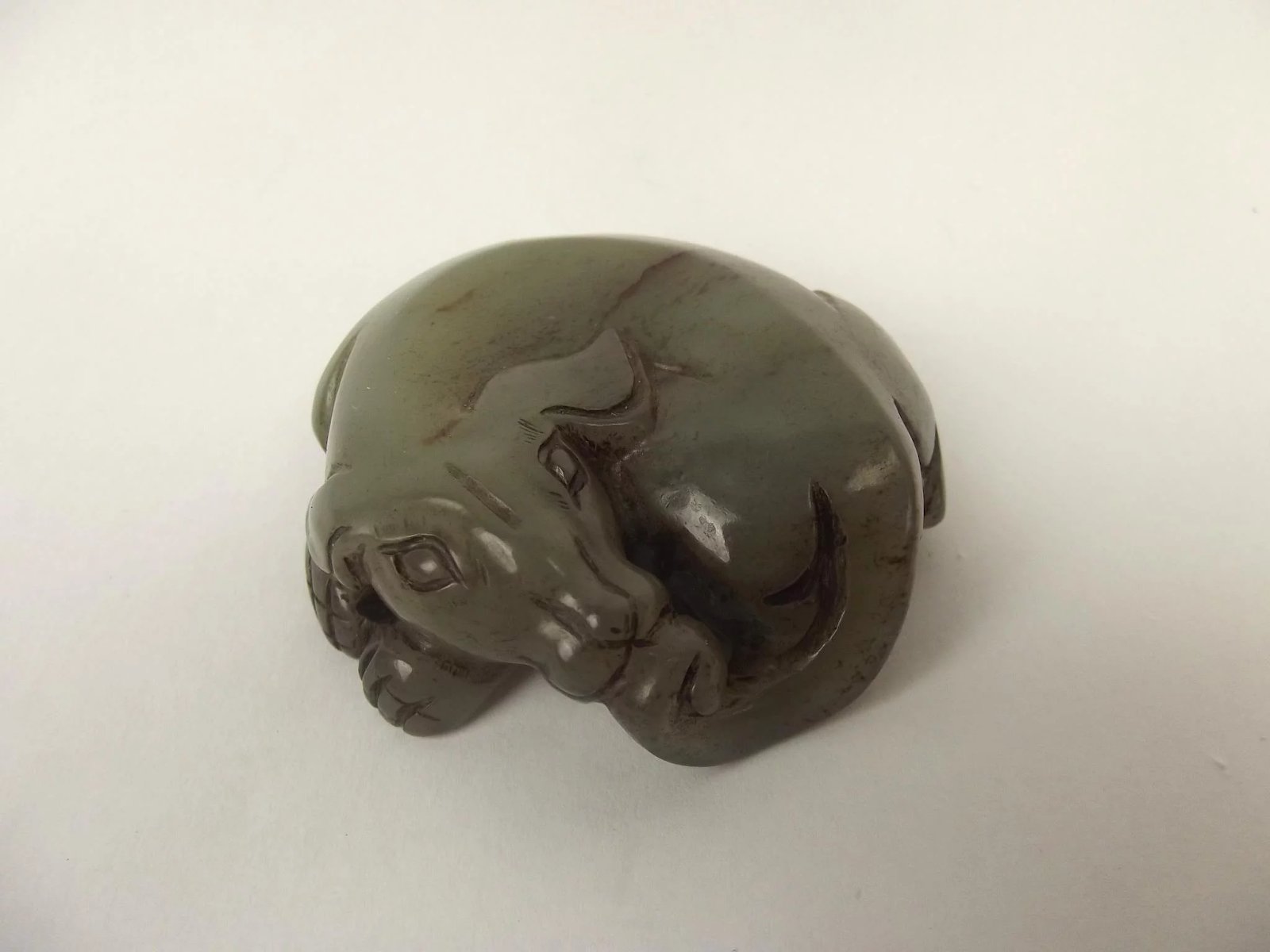 Chinese Nephrite Jade Round Dog Pendant