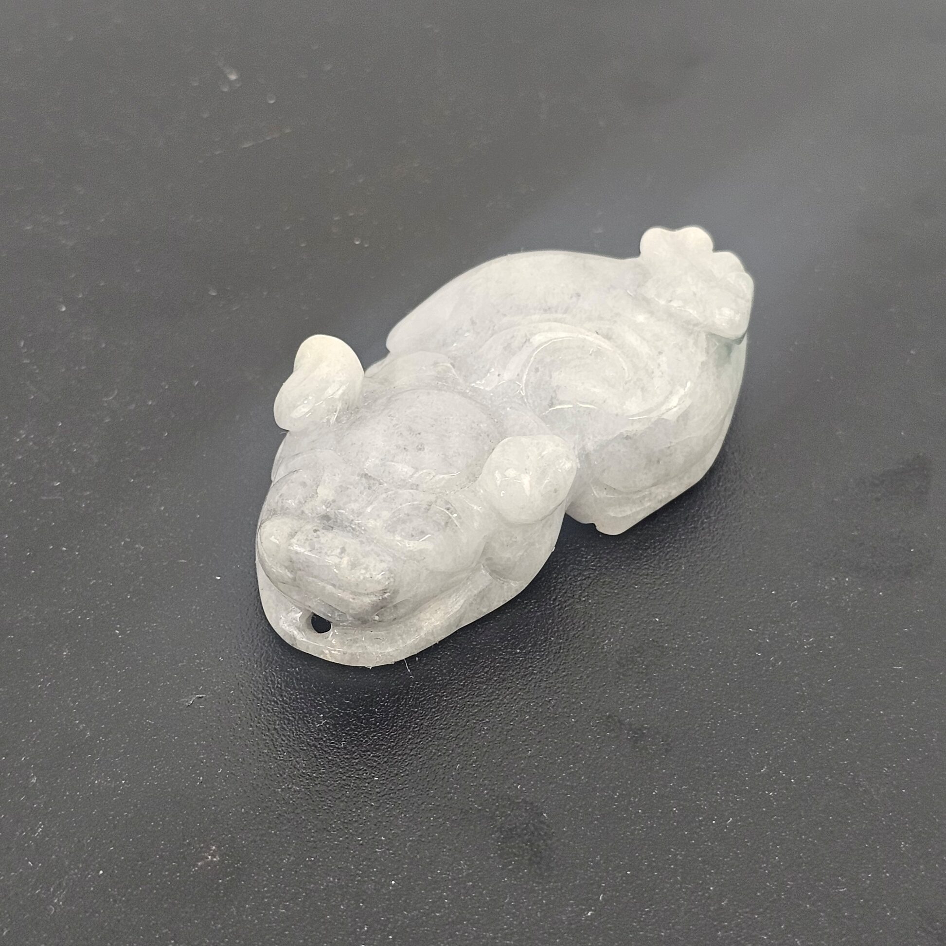 Chinese Qing Dynasty Carved Jadeite Foo Dog Pendant Amulet, 19th Century