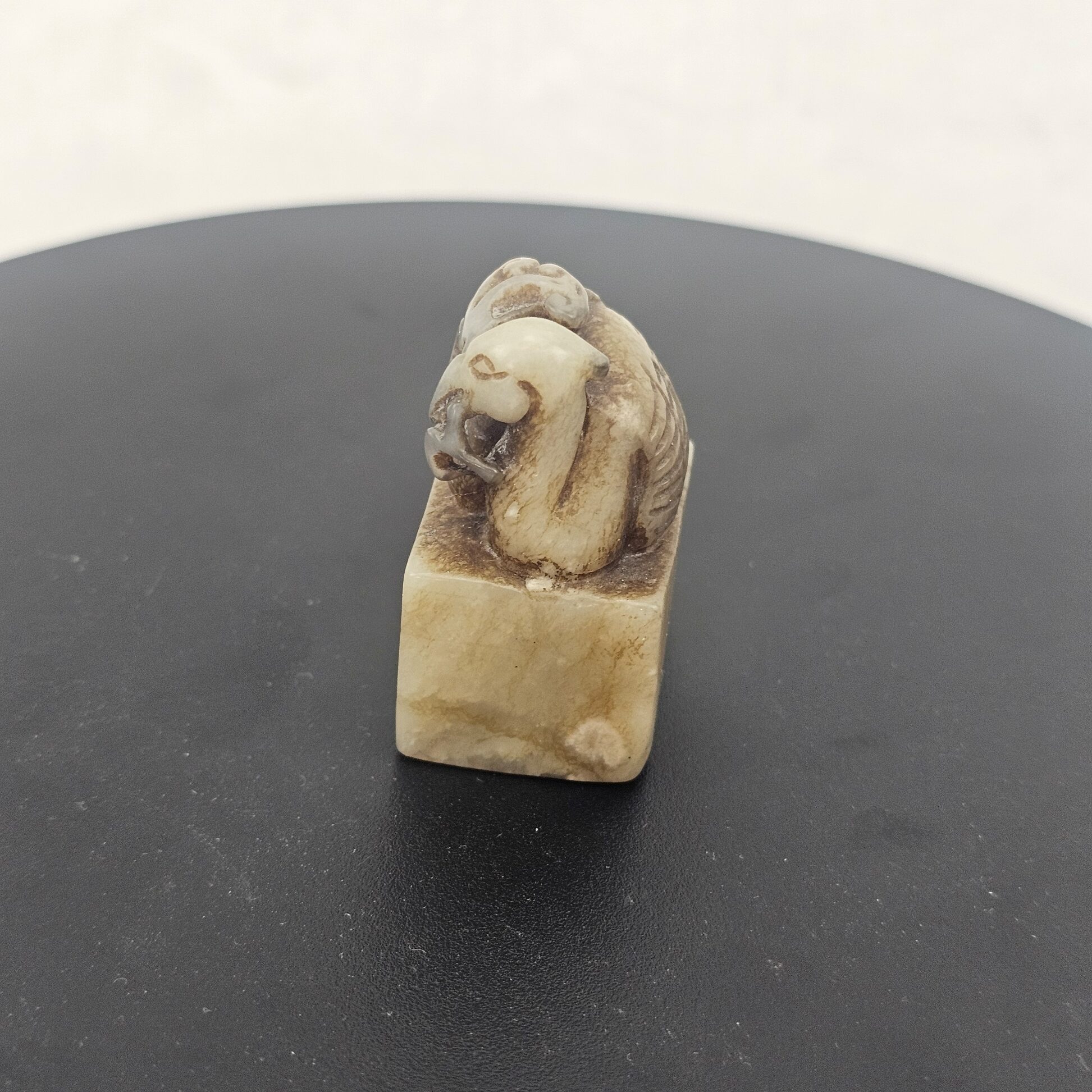 Chinese Qing Dynasty Celadon Jade Seal with Cormorant and Lingzhi Finial, 19th Century - Image 2