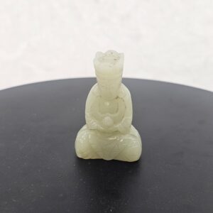 Chinese Qing Dynasty Pale Celadon Nephrite Jade Seated Crowned Deity Figure, 19th Century