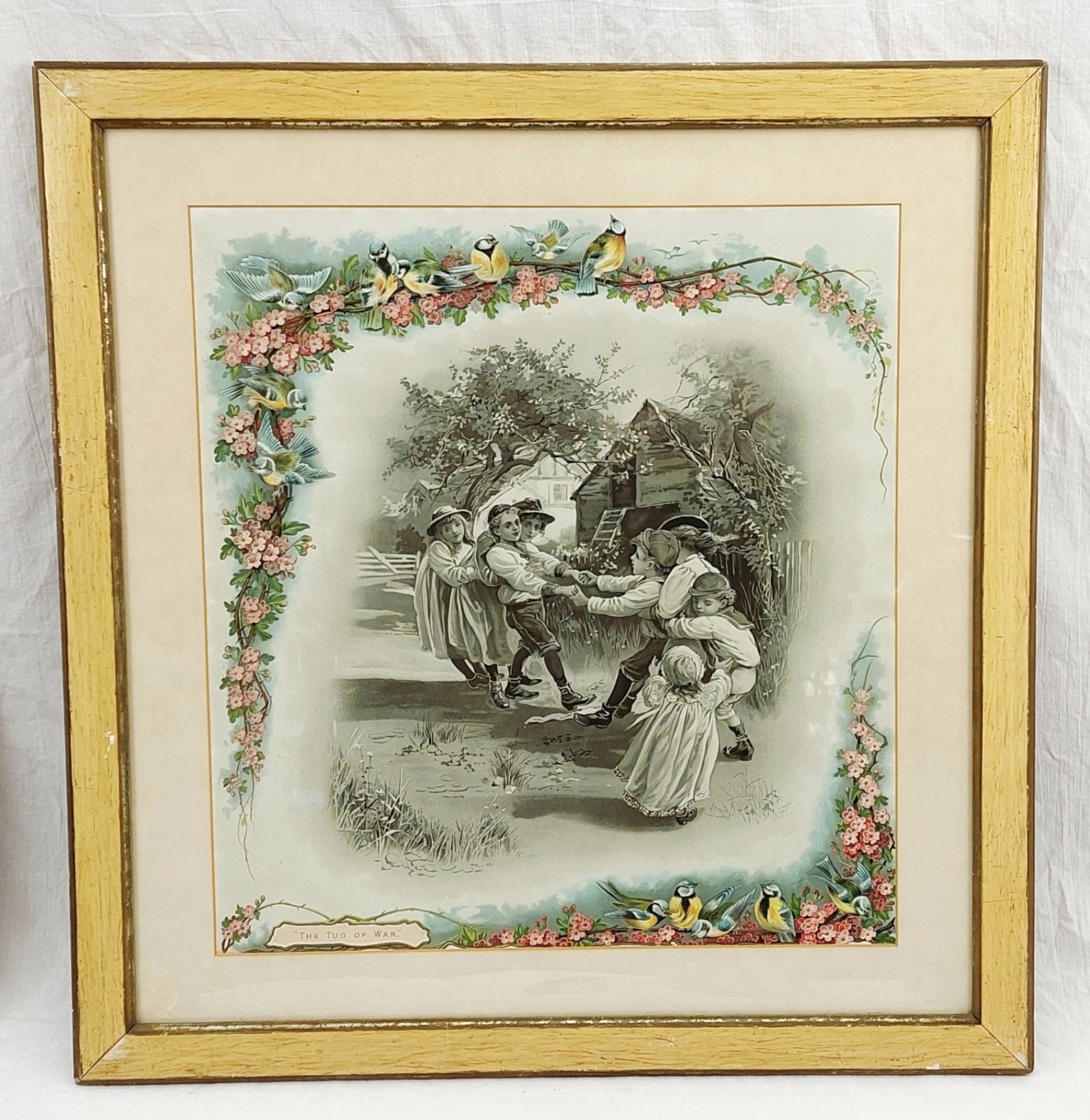 Framed Victorian Chromolithograph Titled Tug Of War