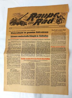 German, WWII, 30 January 1944, Raupe und Rad – Nachrichtenblatt einer Panzerarmee – Front-Line Panzer Newspaper – Single Double-Sided Sheet