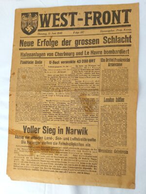 German, WWII, 11 June 1940, "West-Front" Wehrmacht Front Newspaper, Folge 197 – Italy Enters the War, Narvik Victory & Battle of France – Complete 4 Pages