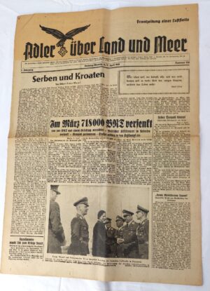 German, WWII, 6–7 April 1941, Adler über Land und Meer (“Eagle over Land and Sea”) Luftwaffe Front Newspaper – Balkan Invasion & North Africa Campaign Issue – 6 Pages