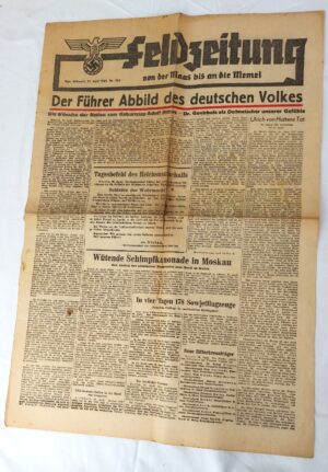 German, WWII, 21 April 1943, Feldzeitung von der Maas bis an die Memel No. 754 – Riga Published Front-Line Newspaper – Hitler Birthday Issue – Göring Order of the Day – Katyń & Eastern Front Propaganda