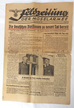 German, WWII, 6 June 1940, Feldzeitung der Moselarmee (Field Newspaper of the Mosel Army), No.176 – Battle of France Campaign – Complete 4 Pages