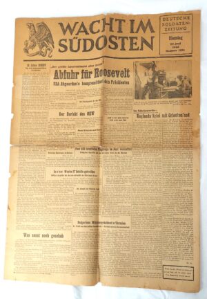 German, WWII, 29 June 1943, Balkan Front Newspaper, Wacht im Südosten No.1124 – Complete 6 Pages – Roosevelt Propaganda – Greece & Balkans – Frontline Soldier Newspaper