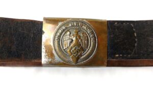 German, WW2 - 1944 Dated, Third Reich Hitler Youth Belt & Buckle with Applied Wehrmacht Officer’s Cap Cockade – RZM M4/44