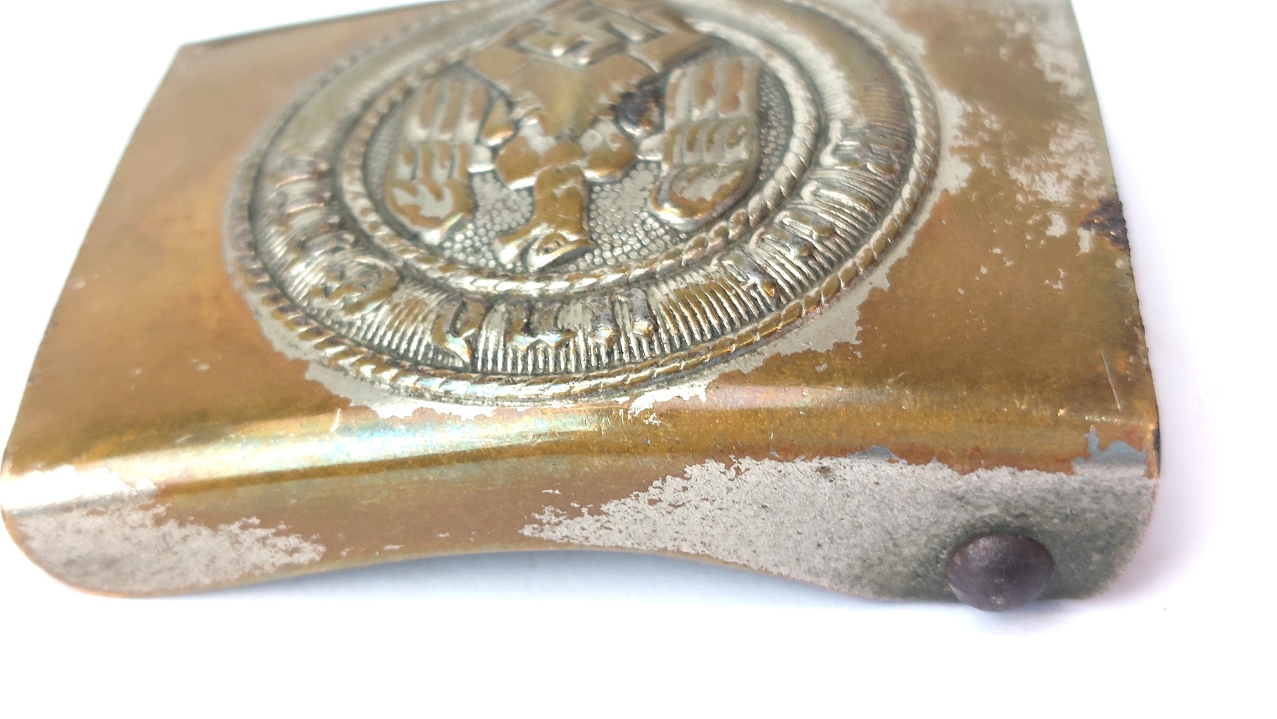 German, WW2 - 1944 Dated, Third Reich Hitler Youth Belt & Buckle with Applied Wehrmacht Officer’s Cap Cockade – RZM M4/44 - Image 11