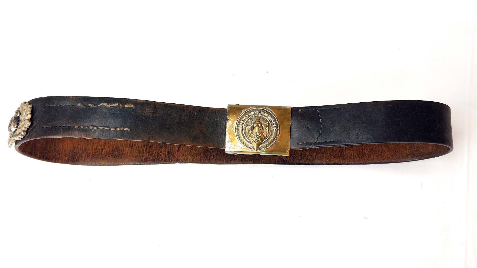 German, WW2 - 1944 Dated, Third Reich Hitler Youth Belt & Buckle with Applied Wehrmacht Officer’s Cap Cockade – RZM M4/44 - Image 6