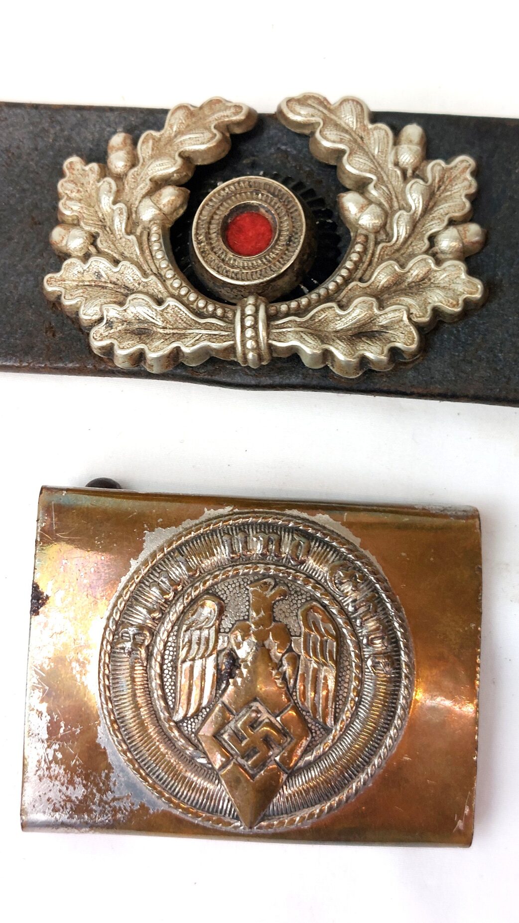 German, WW2 - 1944 Dated, Third Reich Hitler Youth Belt & Buckle with Applied Wehrmacht Officer’s Cap Cockade – RZM M4/44 - Image 4
