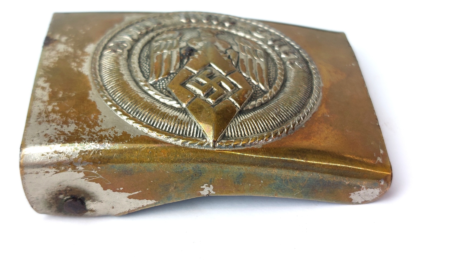 German, WW2 - 1944 Dated, Third Reich Hitler Youth Belt & Buckle with Applied Wehrmacht Officer’s Cap Cockade – RZM M4/44 - Image 10