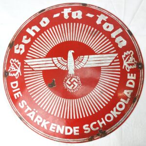 German, WW2, Original Scho-Ka-Kola Aviator Chocolate Enamel Advertising Sign, Reichsadler, 49cm
