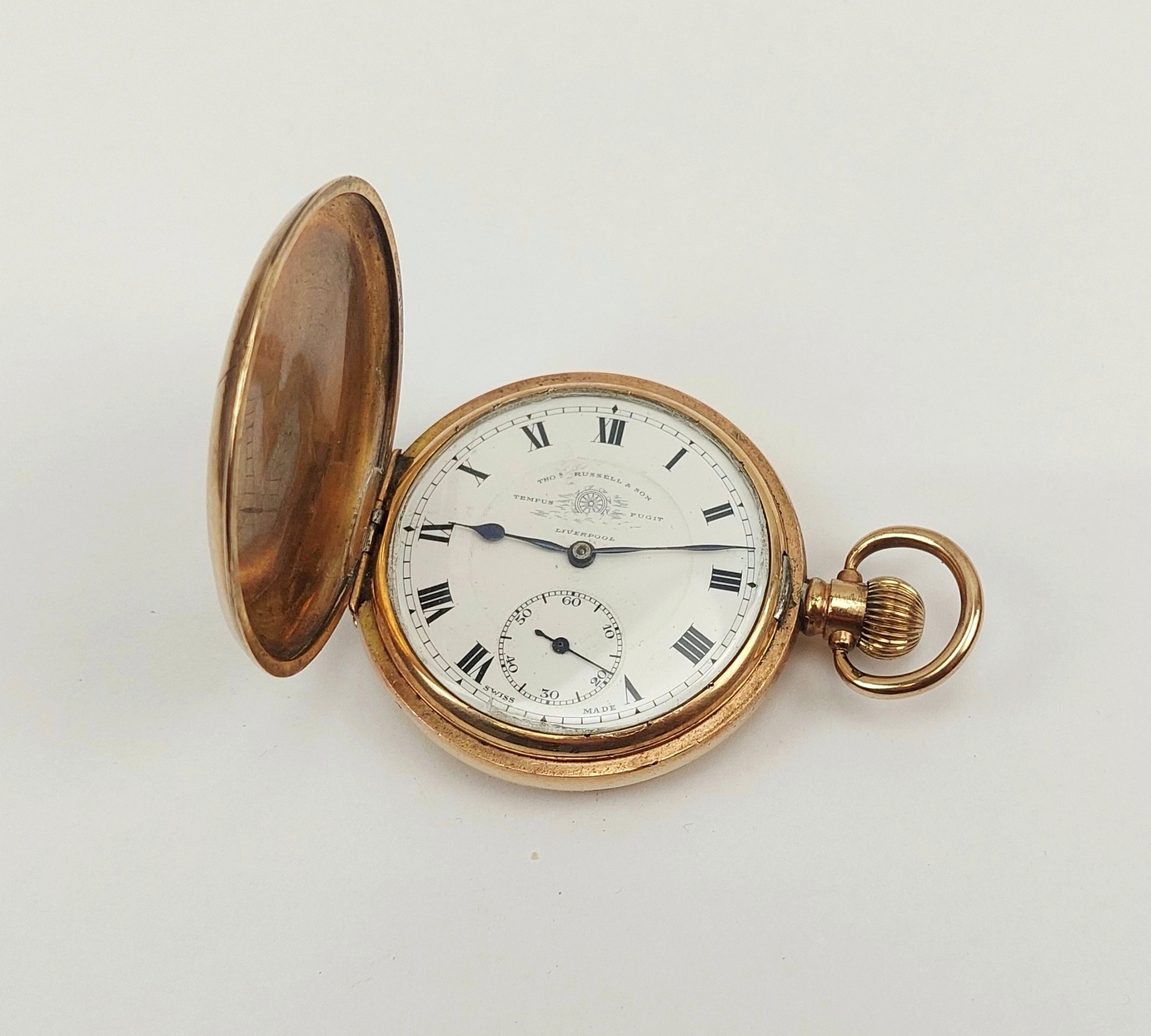 c1900 Gold Filled Full Hunter Pocket Watch by Thomas Russell & Son