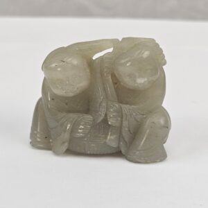 Chinese Qing Dynasty Pale Celadon Nephrite Jade Carving of Two Boys with Lotus, 18th to 19th Century