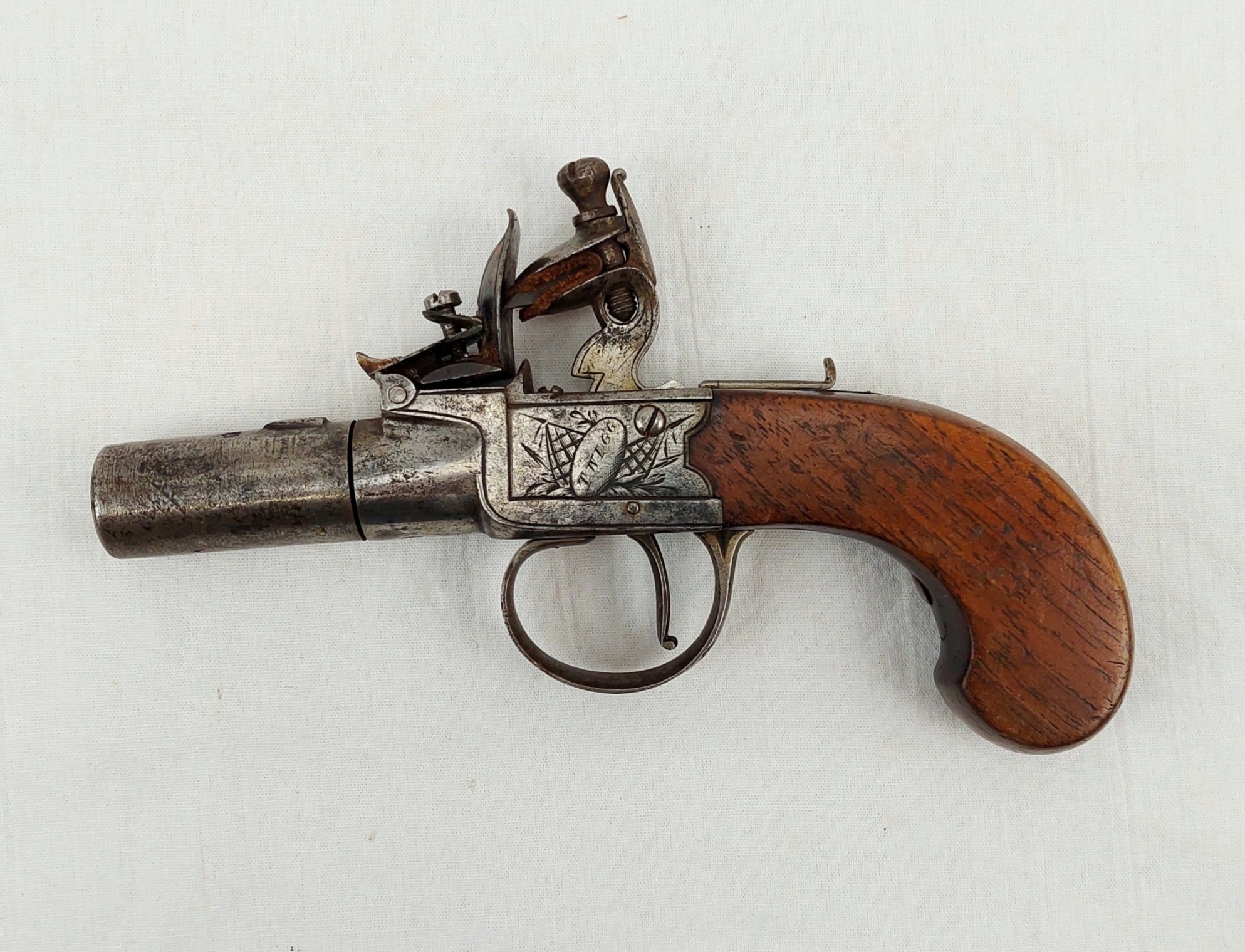 Late 18th Century Turn Off Barrel Boxlock Flintlock Pocket Pistol By Twigg Of London