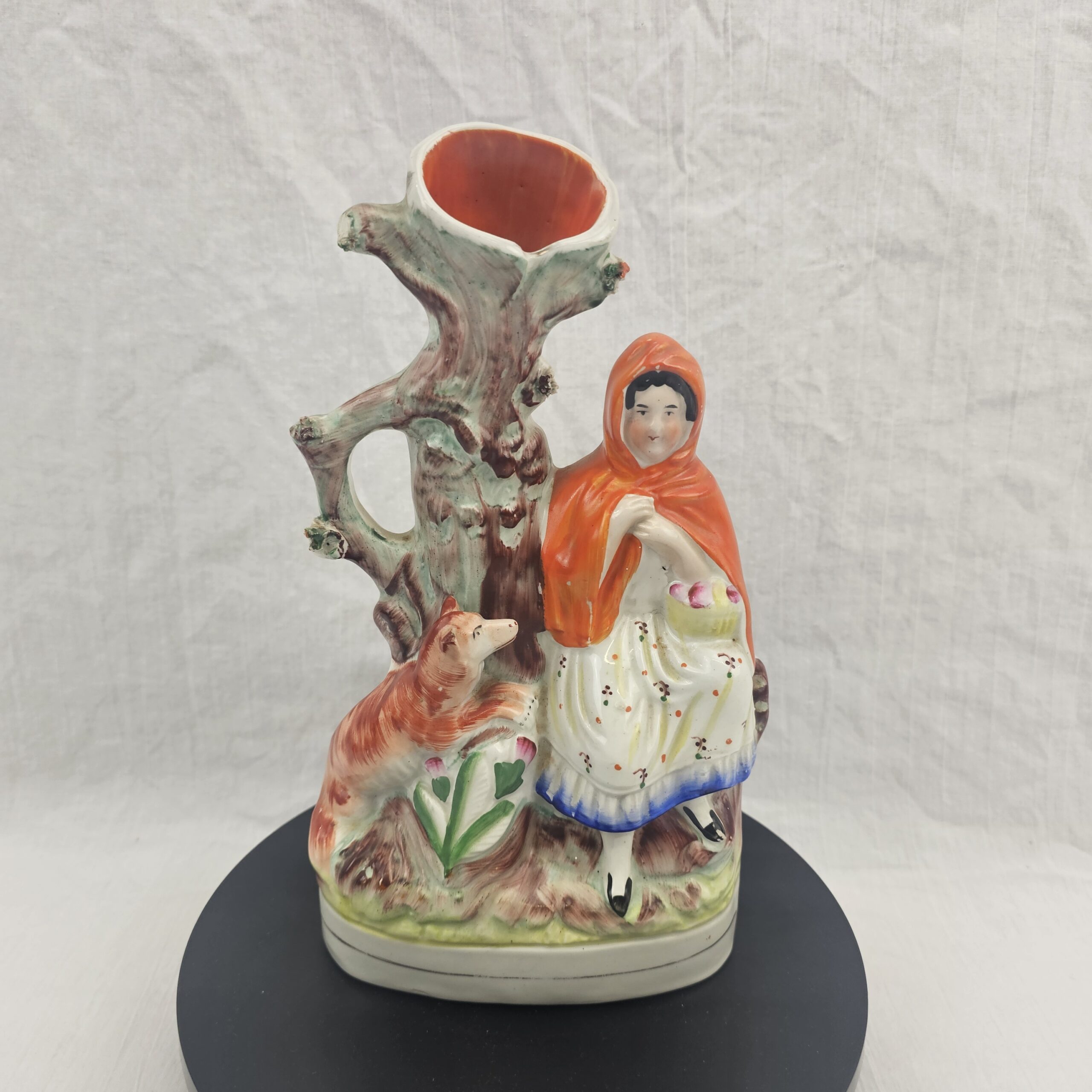Victorian Staffordshire Spill Vase Figural Group of Little Red Riding Hood and the Wolf, c.1850–1865